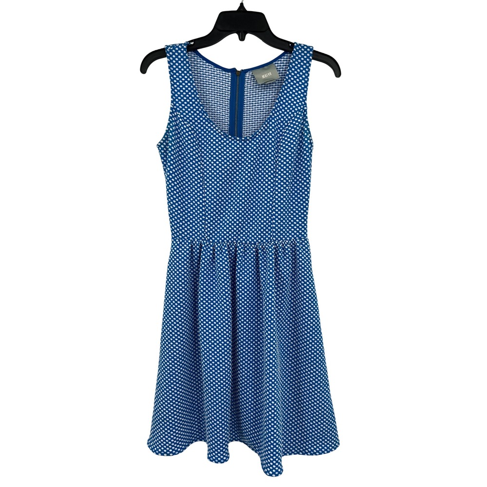 Maeve Anthropologie Blue White Polka Dot Fit Flare Dress Petite Small V-Neck